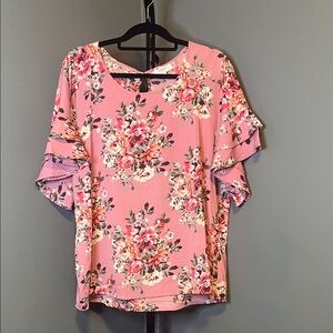 Umgee Floral Ruffle Sleeve Blouse in Pink